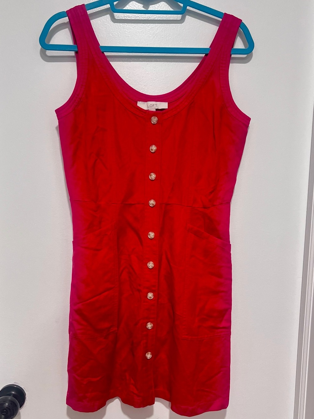 NWOT LOFT Red Scoop-Neck Button-Front Sheath Dress